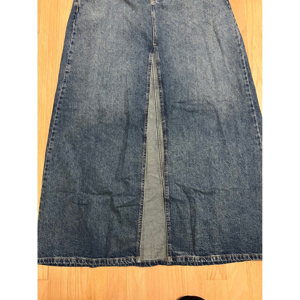 Free People We The Free Denim Maxi Skirt Blue A-Line Front Slit Size 10 - Picture 2 of 8